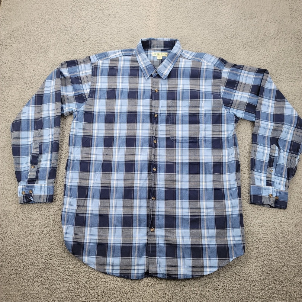 Haband Shirt Mens XL Blue Plaid Button Up‎ Long Sleeve